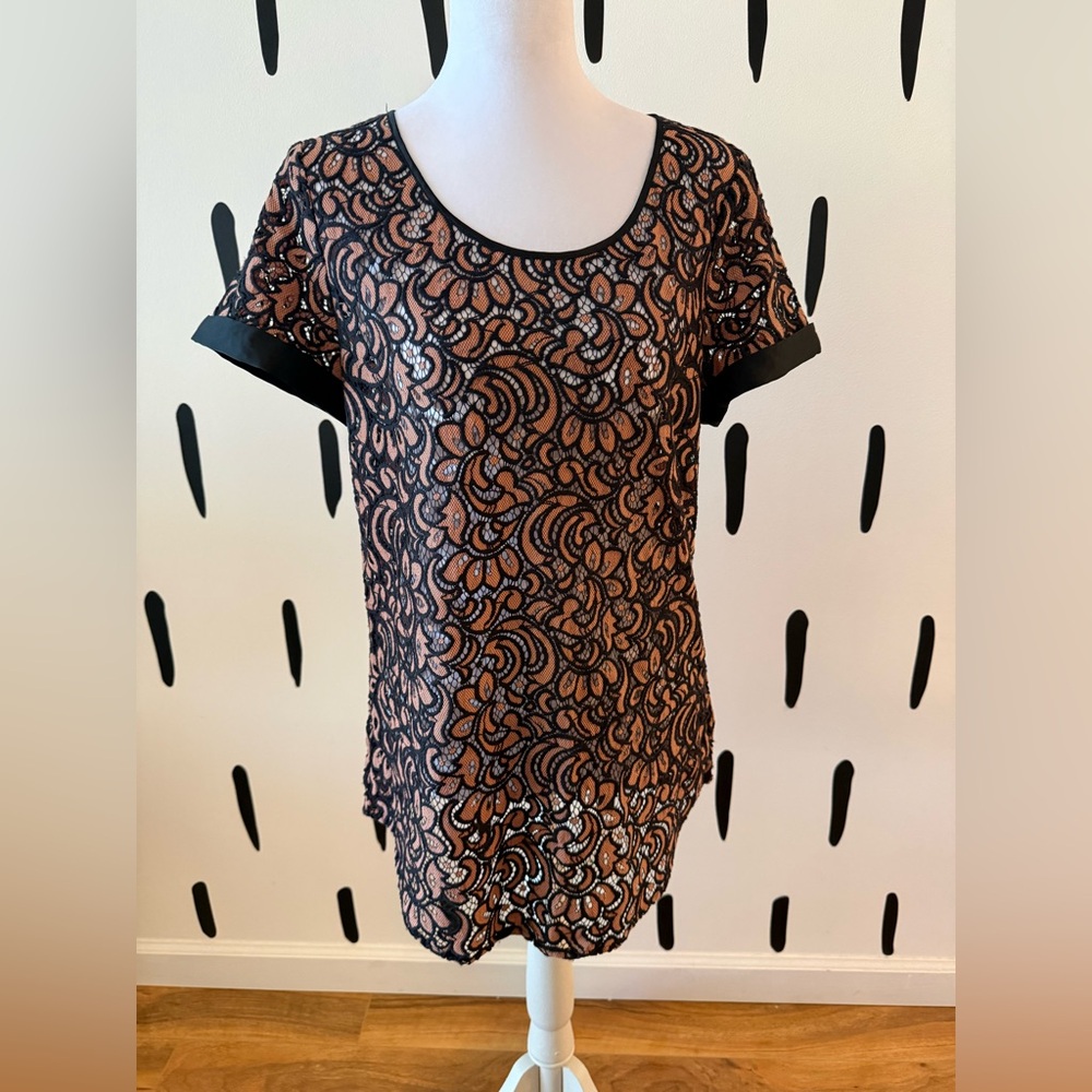 Express Black and Orange Lace Blouse